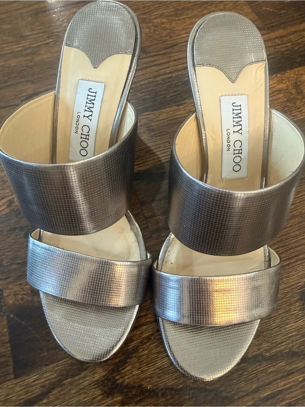 Jimmy Choo Silver Metallic Slide Sandals